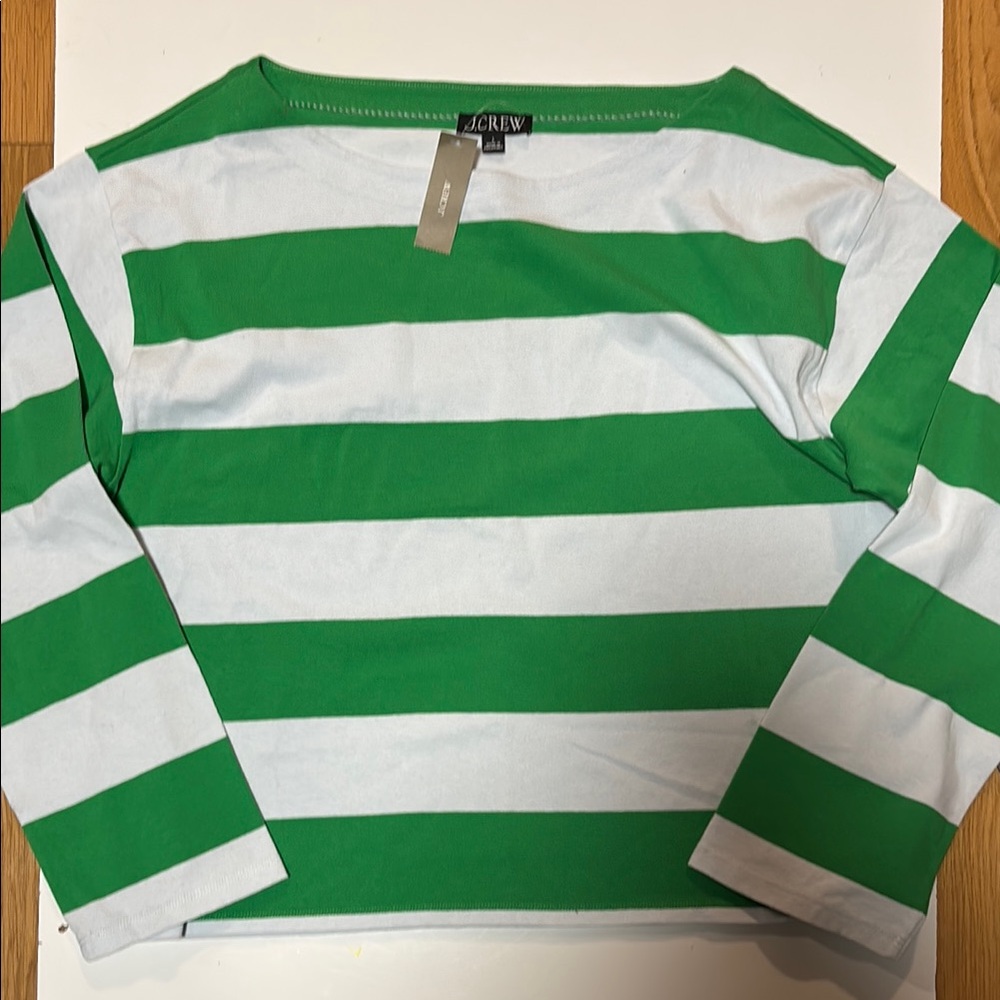 J. Crew Green and White Striped Top